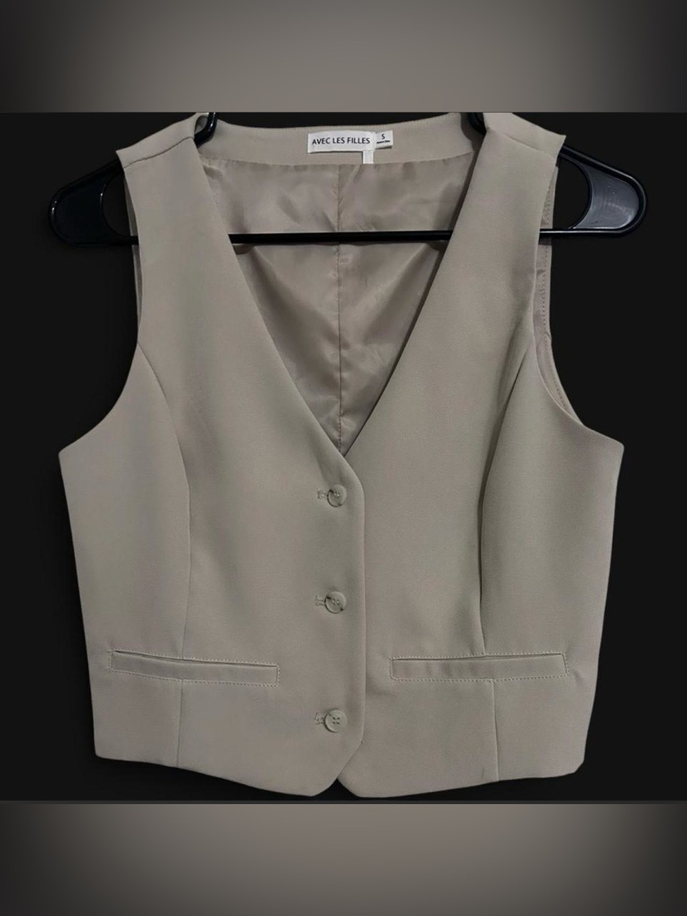 Avec Les Filles Beige Button-Up Vest